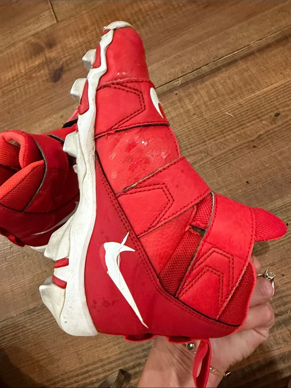 Nike Kids Red High-Top Sneakers with White Swoosh